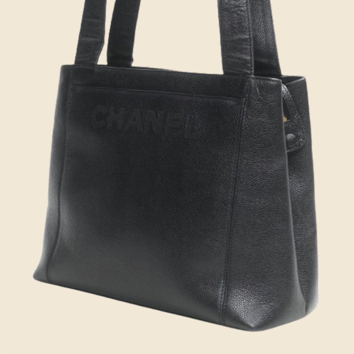 CHANEL 1990s EMBROIDERED BLACK CAVIAR LEATHER TOTE BAG