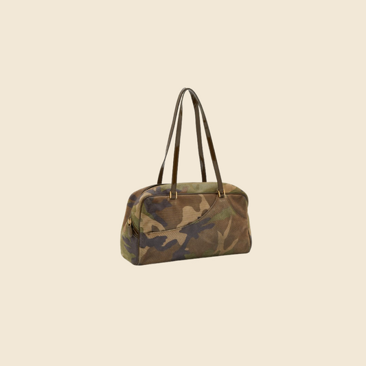 CHRISTIAN DIOR 2001 CAMOUFLAGE PRINT SUEDE & PATENT LEATHER SATCHEL