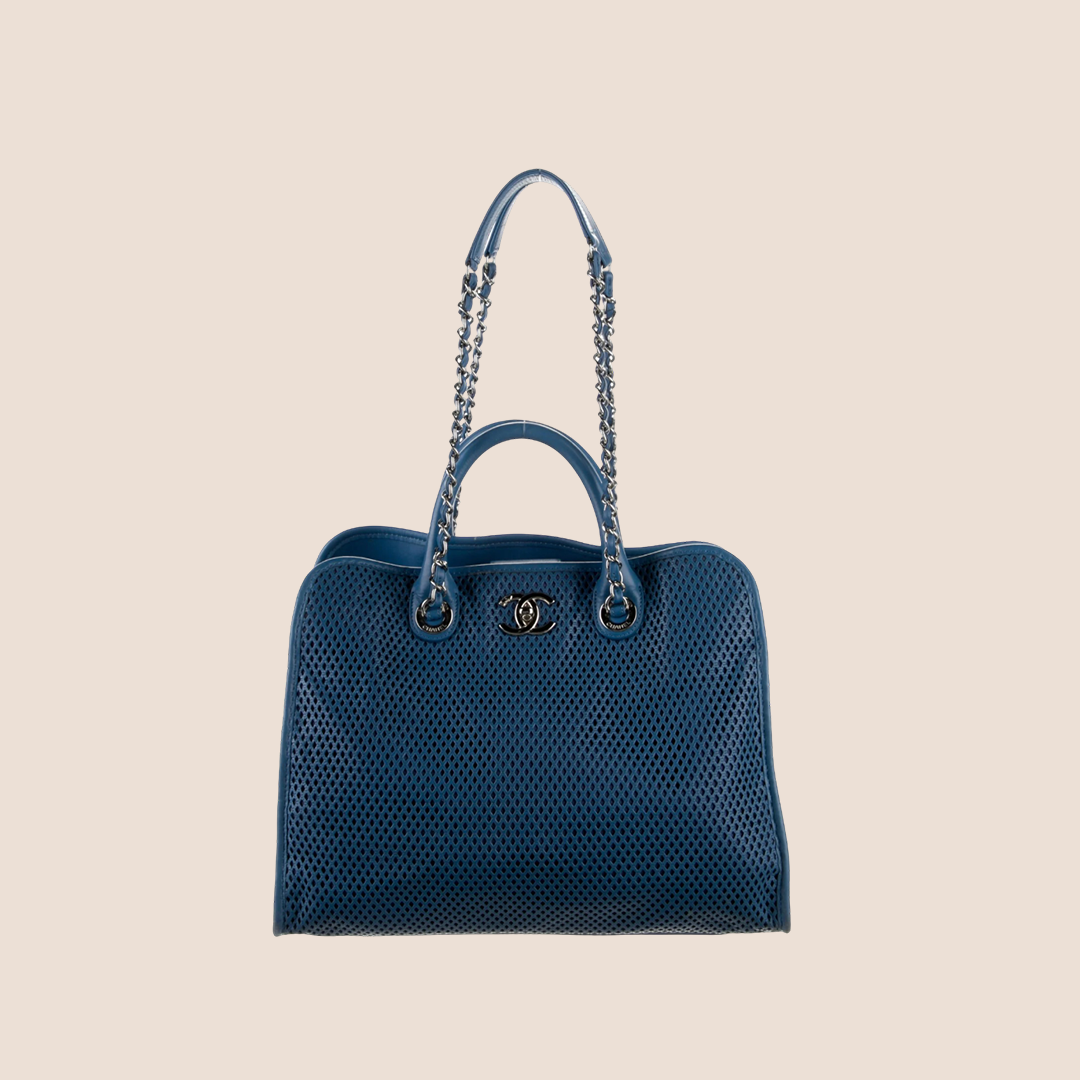 CHANEL BLUE LEATHER UP IN THE AIR TOTE BAG