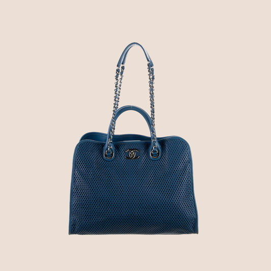 CHANEL BLUE LEATHER UP IN THE AIR TOTE BAG