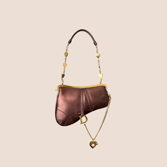 CHRISTIAN DIOR BRONZE HEART CHARMS MICRO SADDLE BAG