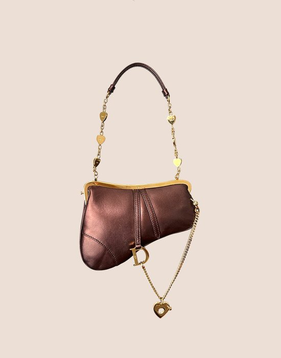 CHRISTIAN DIOR BRONZE HEART CHARMS MICRO SADDLE BAG