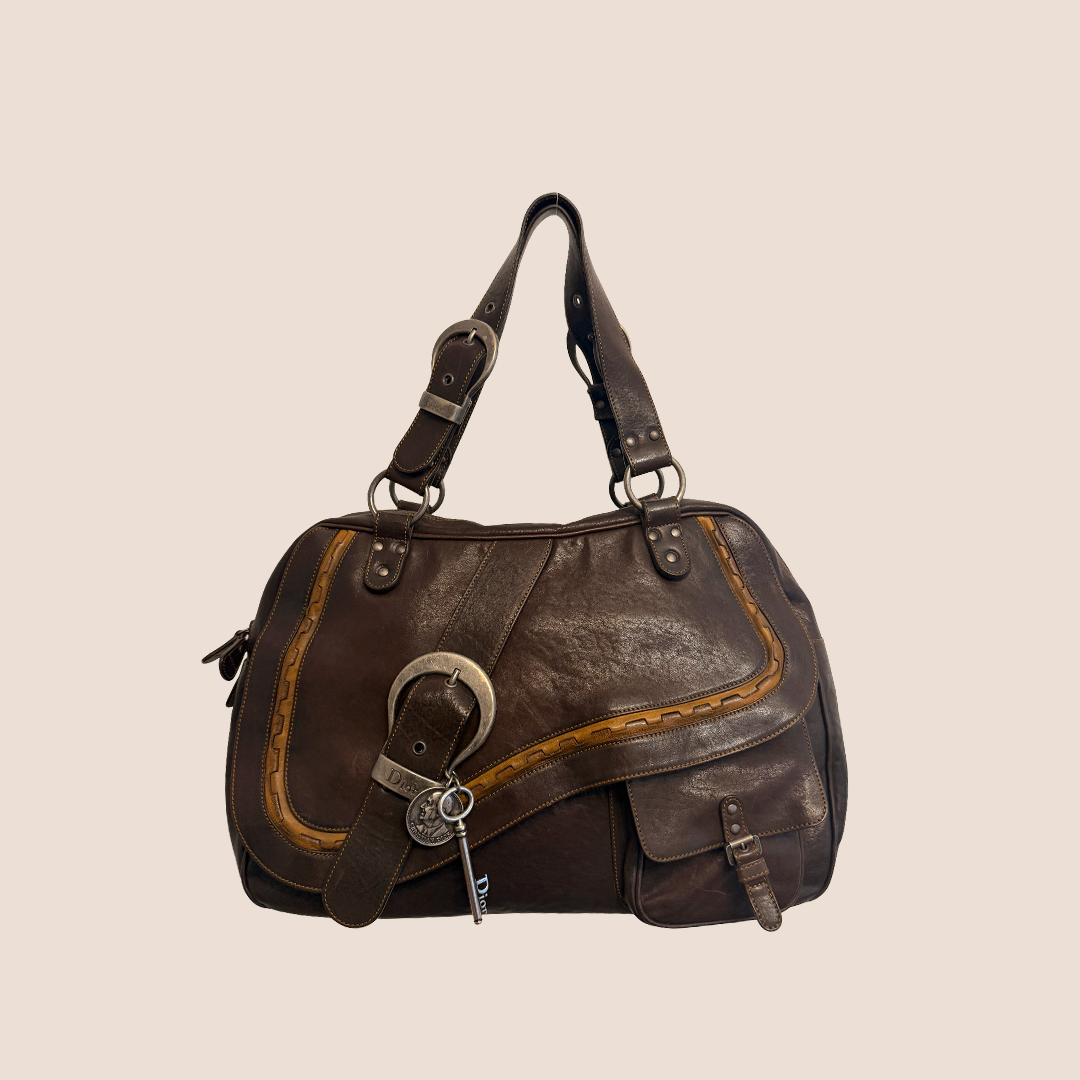 CHRISTIAN DIOR 2006 BROWN LEATHER GAUCHO SADDLE HANDBAG