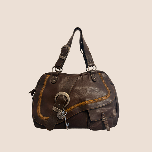 CHRISTIAN DIOR 2006 BROWN LEATHER GAUCHO SADDLE HANDBAG