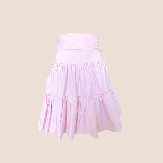 CHANEL SPRING 1988 BUBBLEGUM PINK RUFFLE DENIM SKIRT