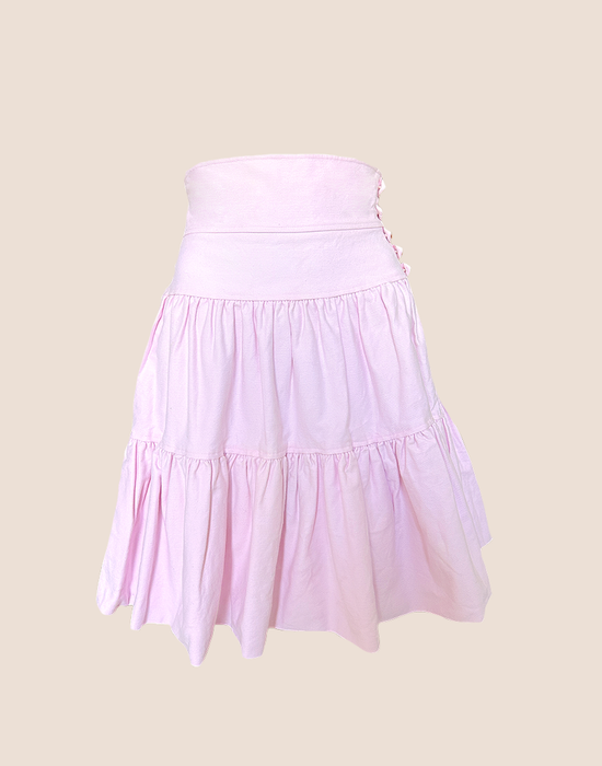 CHANEL SPRING 1988 BUBBLEGUM PINK RUFFLE DENIM SKIRT