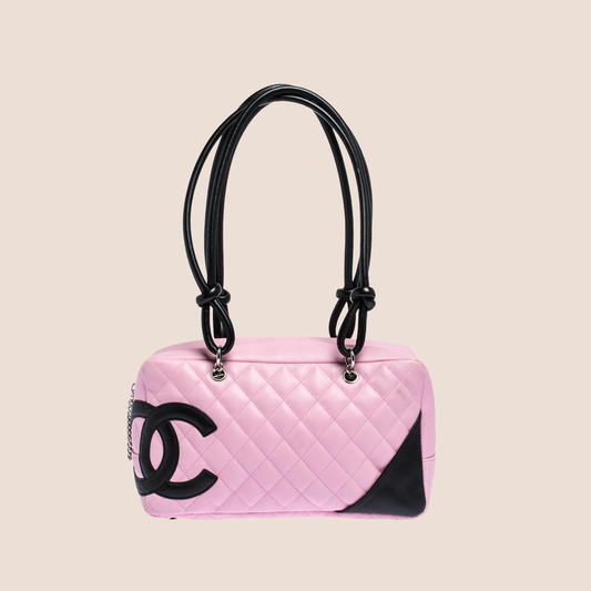 CHANEL 2006 PINK & BLACK CC LOGO CAMBON BOWLING BAG