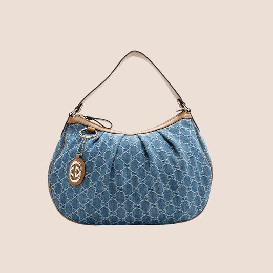 GUCCI GG MONOGRAM DENIM SUKEY HOBO BAG