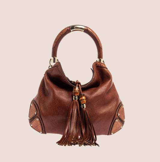 GUCCI BROWN LEATHER BABOUSKA INDY HOBO BAG