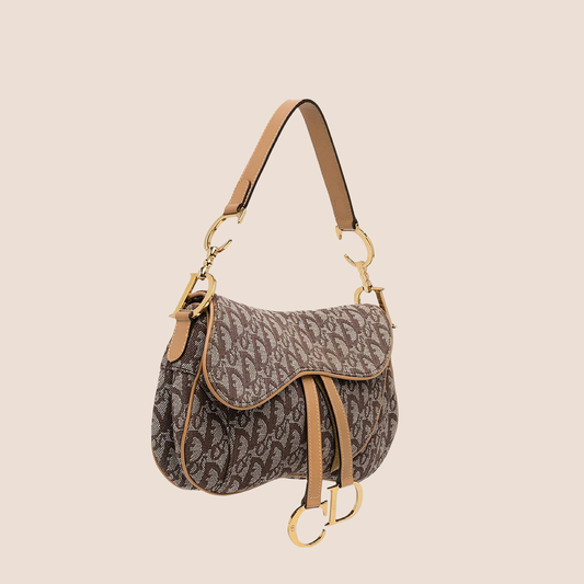 CHRISTIAN DIOR 2002 BROWN & BEIGE TROTTER DOUBLE SADDLE BAG
