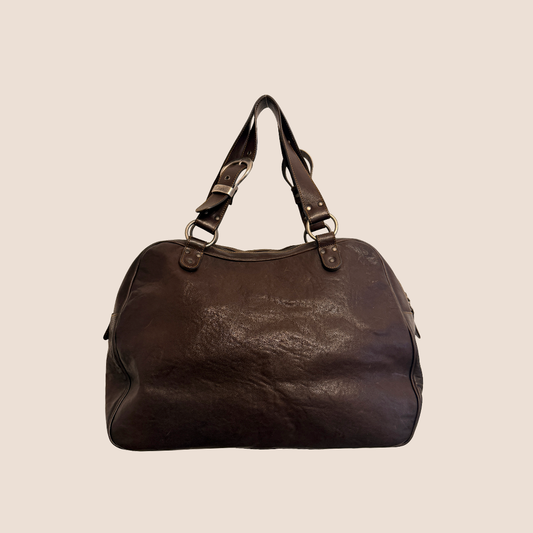 CHRISTIAN DIOR 2006 BROWN LEATHER GAUCHO SADDLE HANDBAG