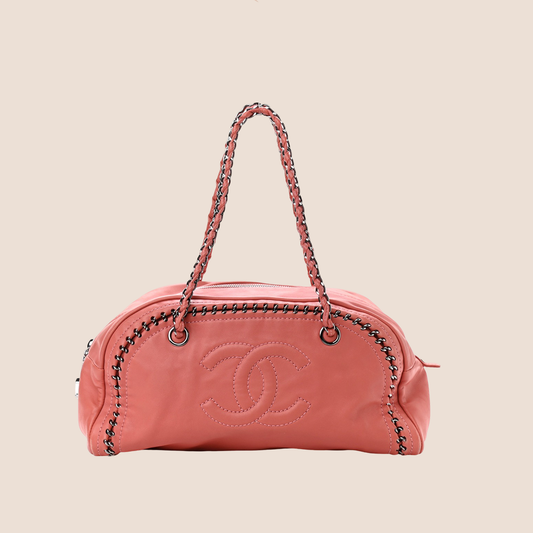CHANEL 2006 CORAL LEATHER CHAIN BOWLER BAG