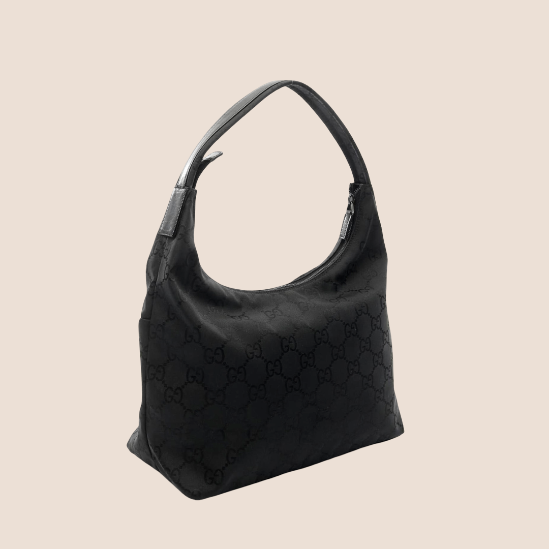 GUCCI 2000 BLACK GG MONOGRAM NYLON SHOULDER BAG