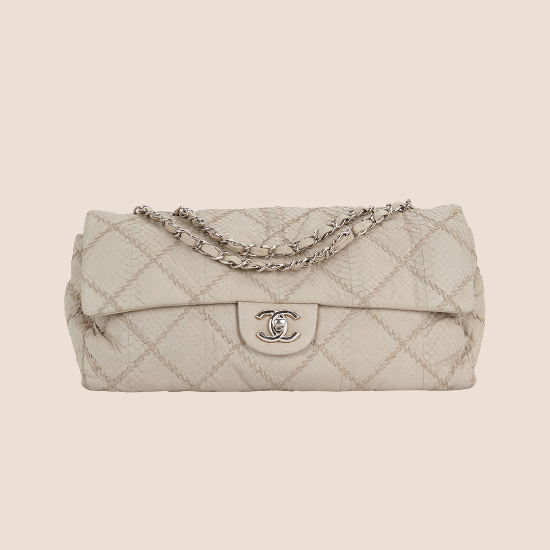 CHANEL BEIGE PYTHON ULTIMATE STITCH EAST WEST FLAP BAG