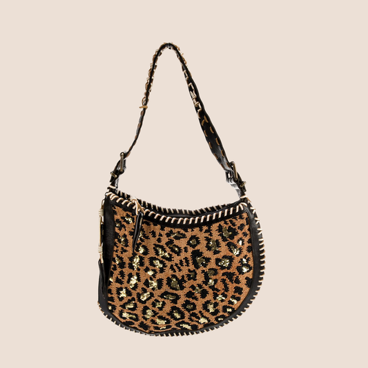 FENDI 2003 LEOPARD PRINT WHIPSTITCH OYSTER HOBO BAG
