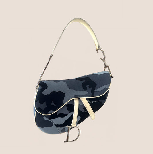CHRISTIAN DIOR 2002 BLUE CAMOUFLAGE SADDLE BAG