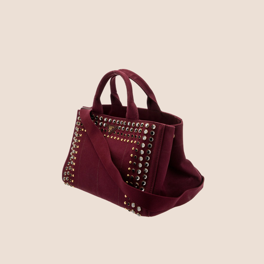 PRADA BURGUNDY BIJOUX CANAPA TOTE BAG
