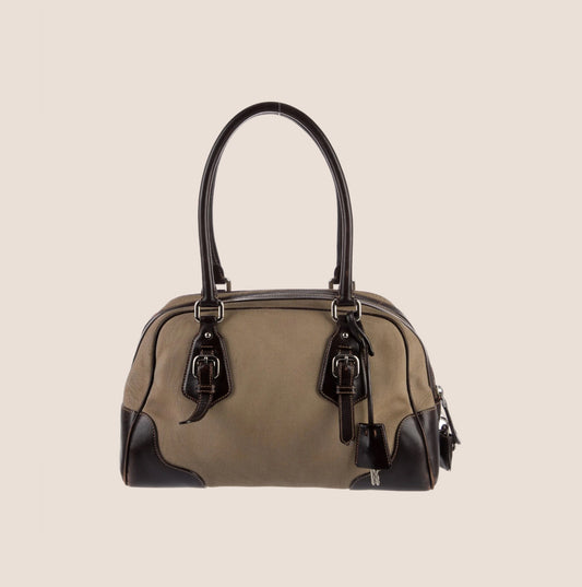 PRADA BROWN JACQUARD BAULETTO BAG