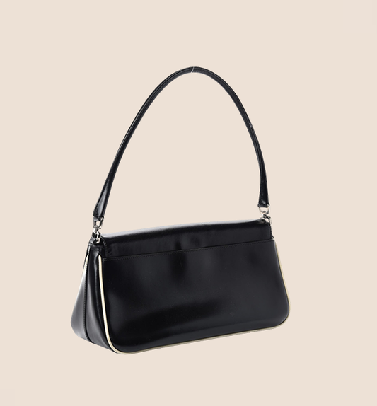 PRADA BLACK SPAZZOLATO BAGUETTE FLAP BAG