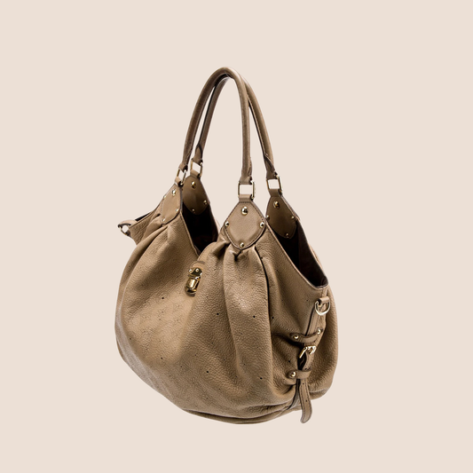 LOUIS VUITTON 2009 BEIGE LEATHER MONOGRAM MAHINA BAG