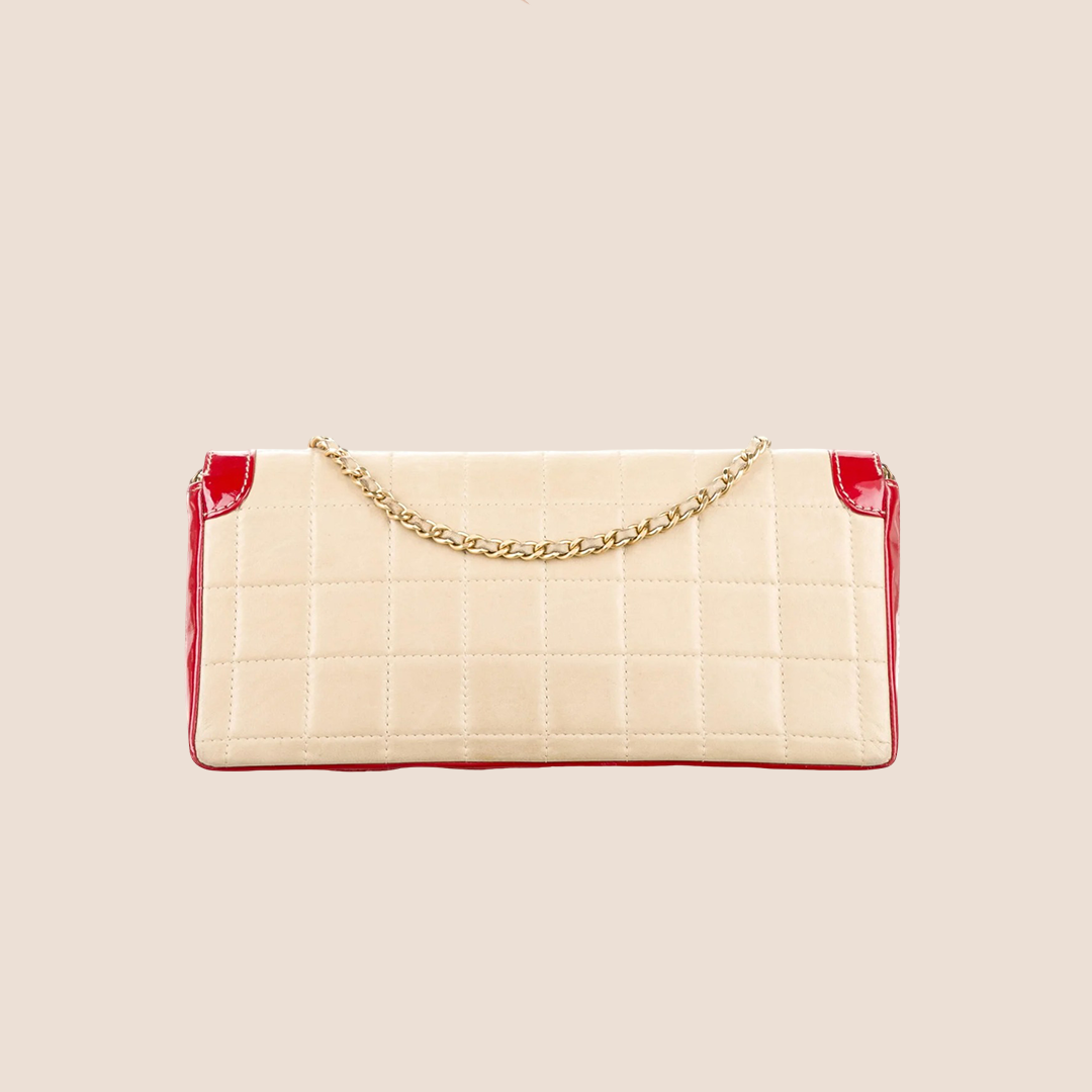 CHANEL RED & CREAM CHOCOLATE BAR EAST WEST FLAP BAG
