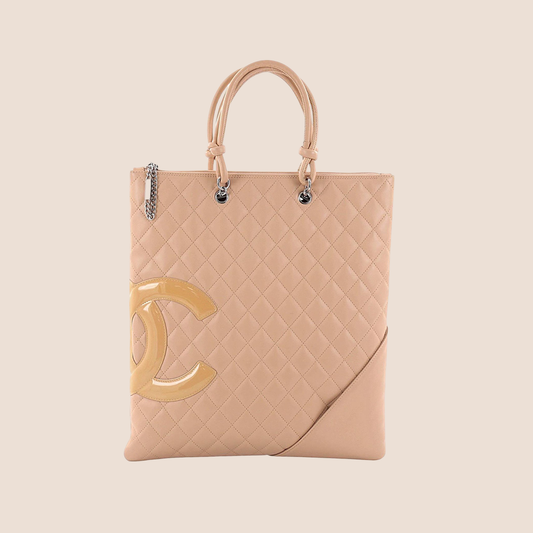 CHANEL 2005 BEIGE ELONGATED CAMBON TOTE BAG