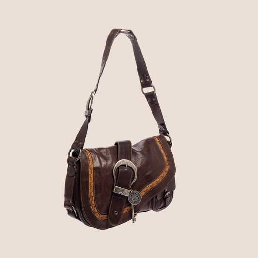 CHRISTIAN DIOR 2006 BROWN LEATHER LARGE GAUCHO BAG