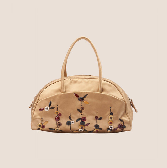 PRADA 2000s FLORAL BEADED PINK SATIN MINI HANDBAG