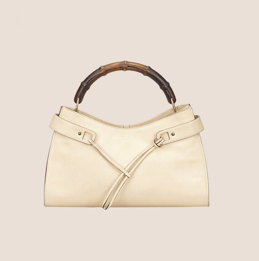 GUCCI CREAM LEATHER TWO ZIP BAMBOO BAG