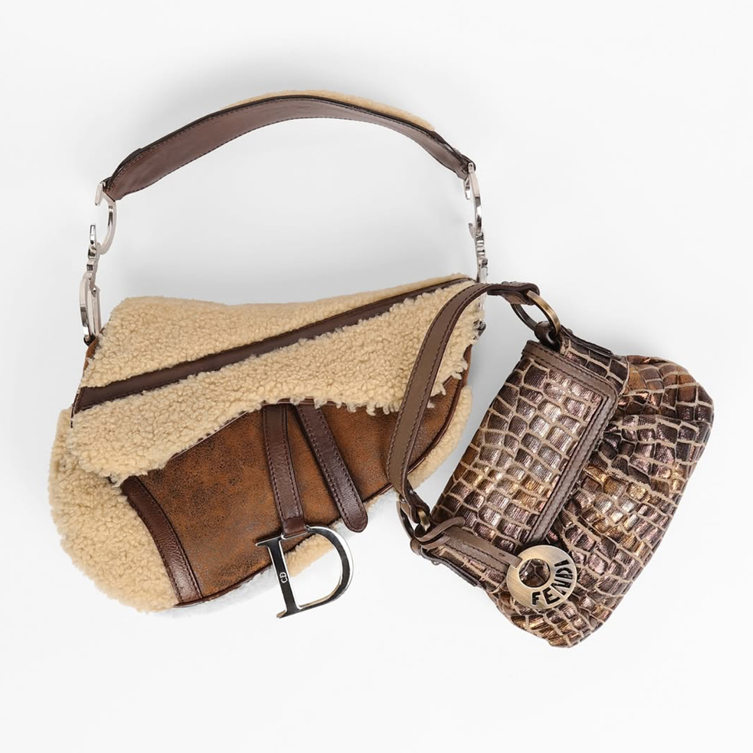 FENDI 2000 METALLIC BRONZE CROCO MINI CHEF BAG