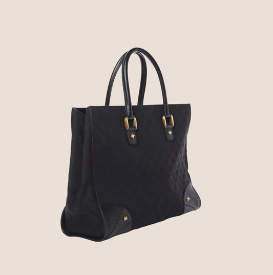 GUCCI BLACK GG MONOGRAM CANVAS TOTE BAG