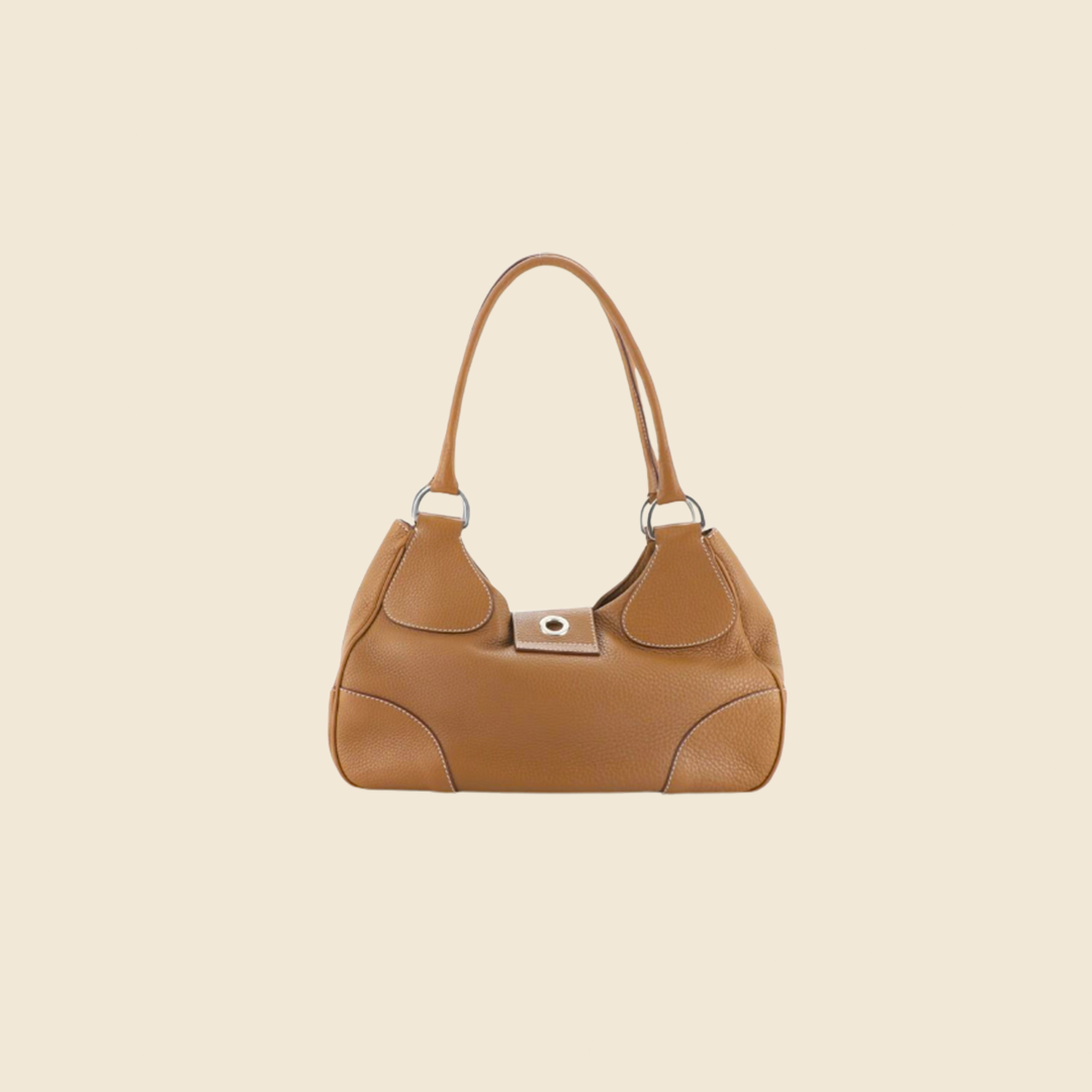 PRADA MUSTARD BROWN LEATHER BUCKLE BAG