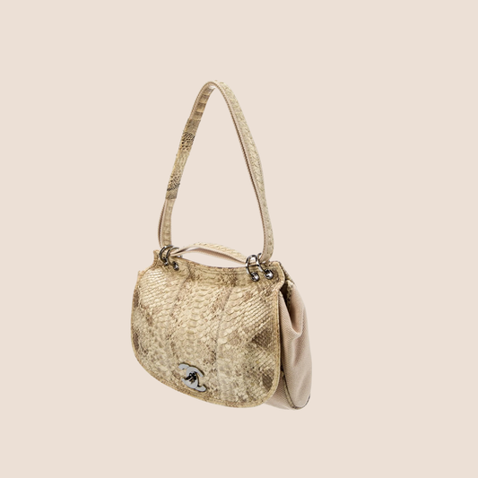 CHANEL 2003 CREAM PYTHON TRIMMED FLAP BAG