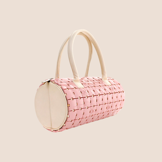 CHANEL PINK & BEIGE ACRYLIC LUCITE PUZZLE BARREL BAG