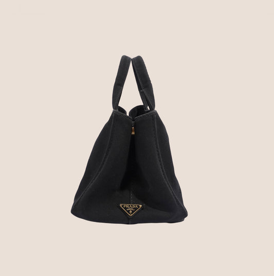PRADA CANAPA BLACK LOGO HANDBAG