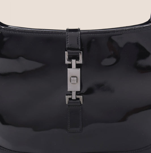 GUCCI BLACK PATENT LEATHER SMALL JACKIE O HOBO BAG