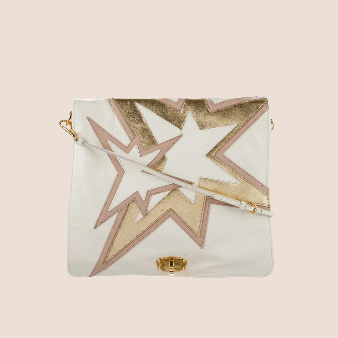 MIU MIU 2000 STAR WHITE LEATHER FLAP BAG