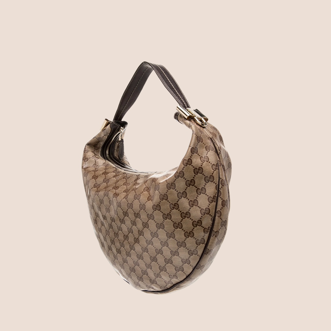 GUCCI GG CRYSTAL BROWN MONOGRAM DUCHESSA HOBO BAG