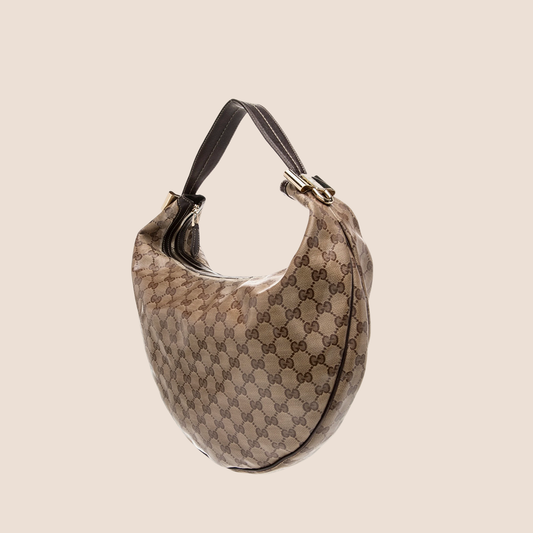 GUCCI GG CRYSTAL BROWN MONOGRAM DUCHESSA HOBO BAG