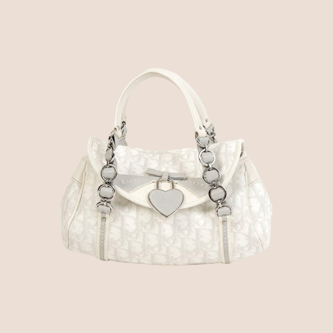 CHRISTIAN DIOR 2007 GREY & WHITE ROMANTIQUE TROTTER MINI HANDBAG