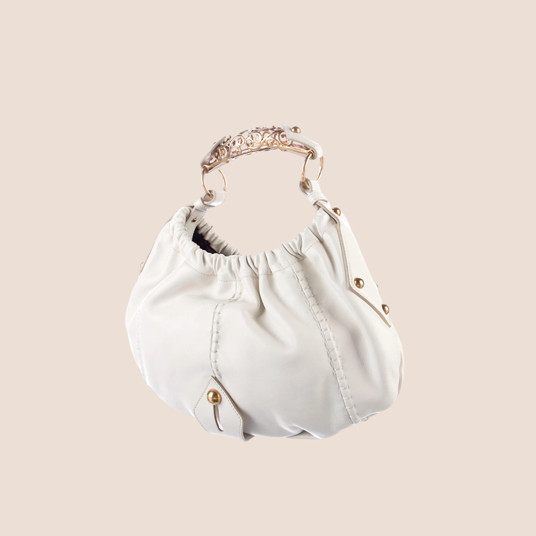 YVES SAINT LAURENT CREAM LEATHER VINCENNES MOMBASA HOBO BAG