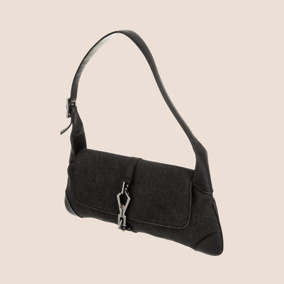 GUCCI BLACK DENIM CANVAS JACKIE SHOULDER BAG