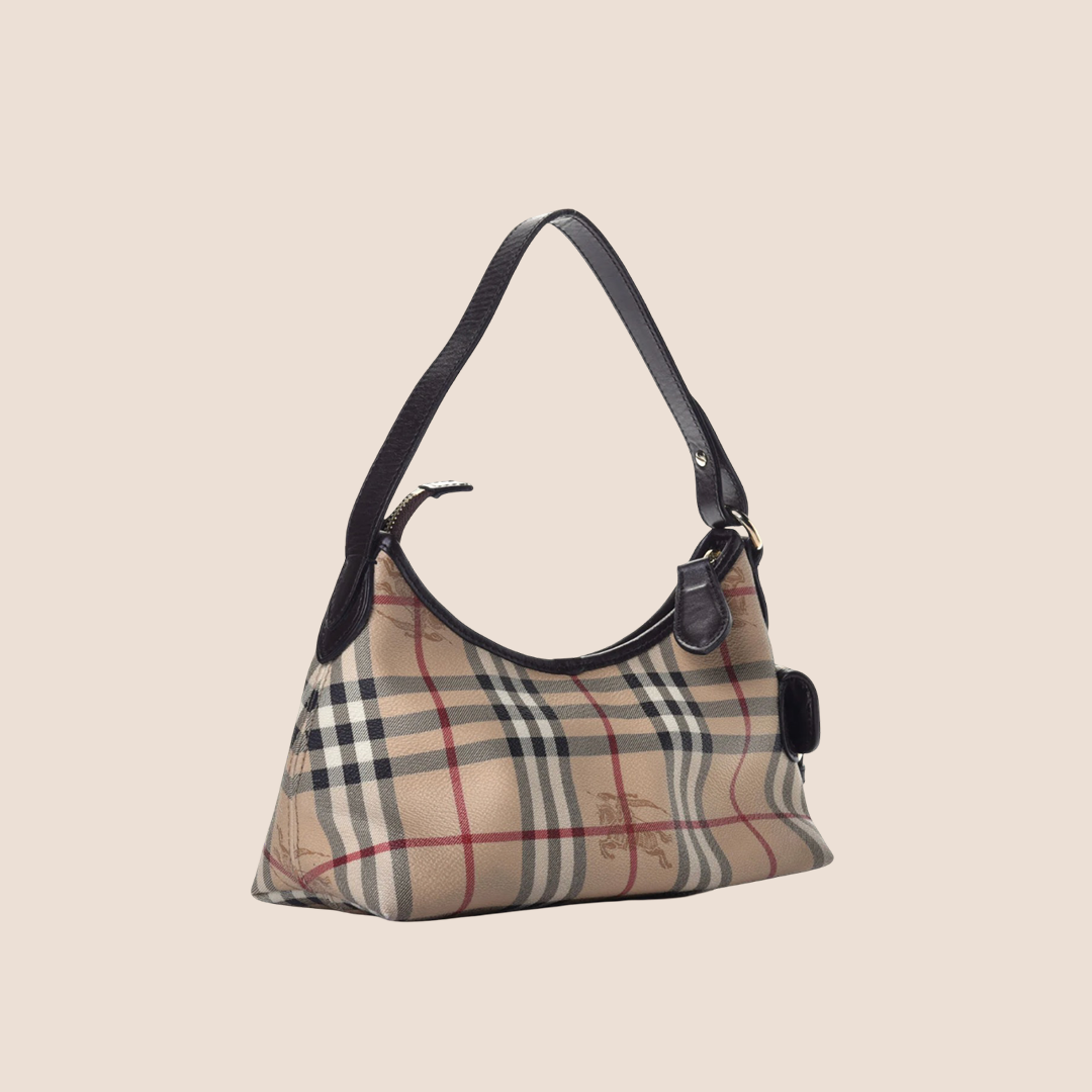 BURBERRY 2000s COATED CANVAS HAYMARKET MINI HOBO BAG