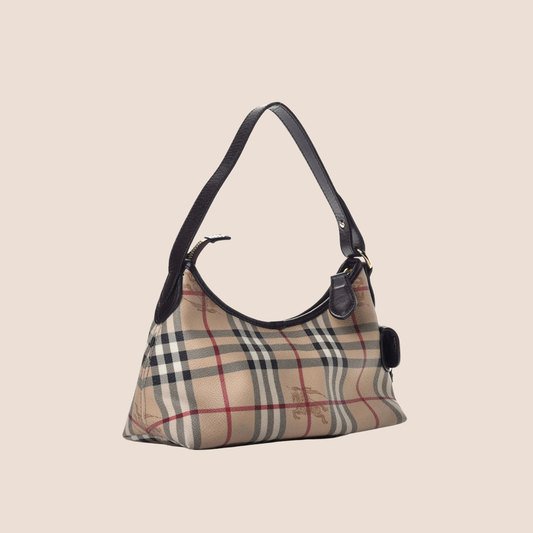 BURBERRY 2000s COATED CANVAS HAYMARKET MINI HOBO BAG
