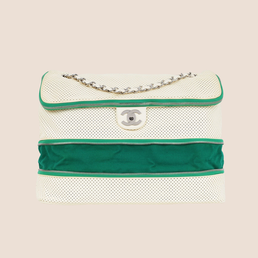 CHANEL 2008 WHITE PERFORATED LEATHER EXPANDABLE SHOULDER BAG