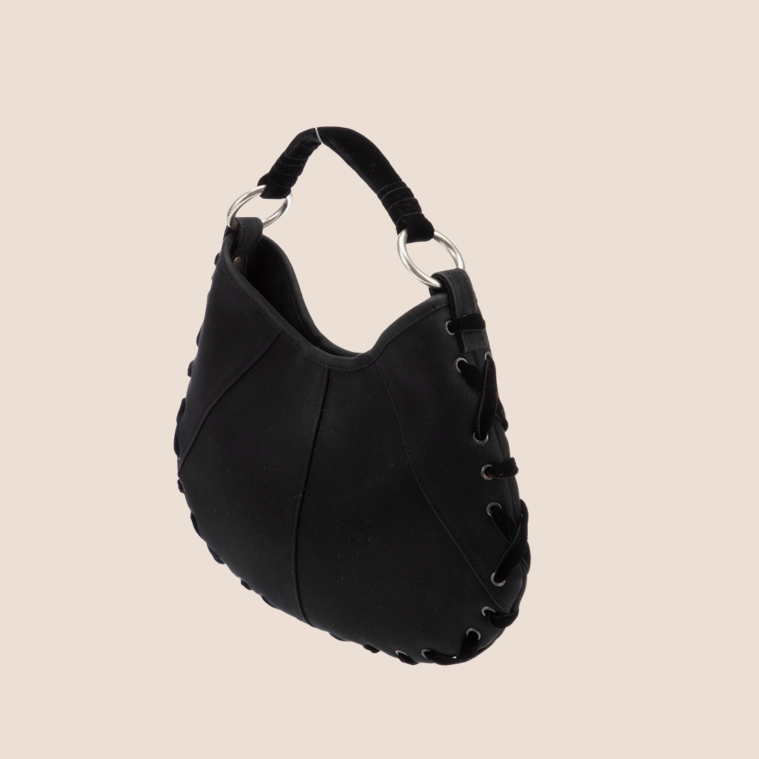 YVES SAINT LAURENT BLACK SATIN VELVET MOMBASA BAG