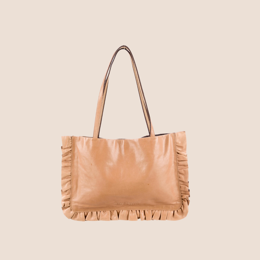 MIU MIU 2000 BEIGE LEATHER RUFFLE TOTE BAG
