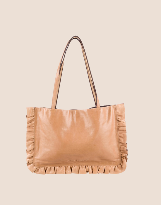 MIU MIU 2000 BEIGE LEATHER RUFFLE TOTE BAG