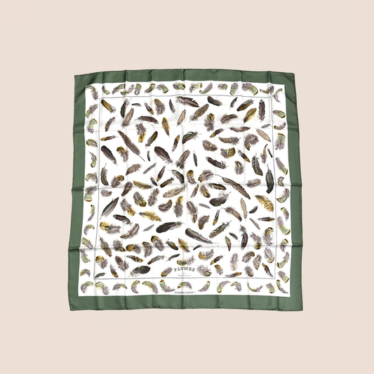 HERMÈS 1980s GREEN & WHITE  PLUMES SILK SWIRL SCARF