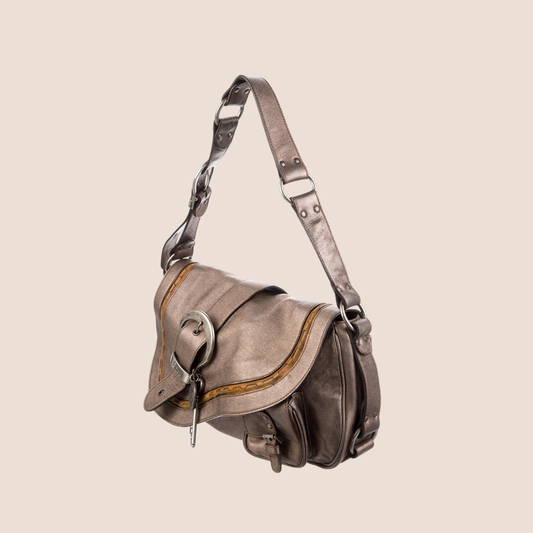 CHRISTIAN DIOR 2006 METALLIC LEATHER LARGE GAUCHO BAG